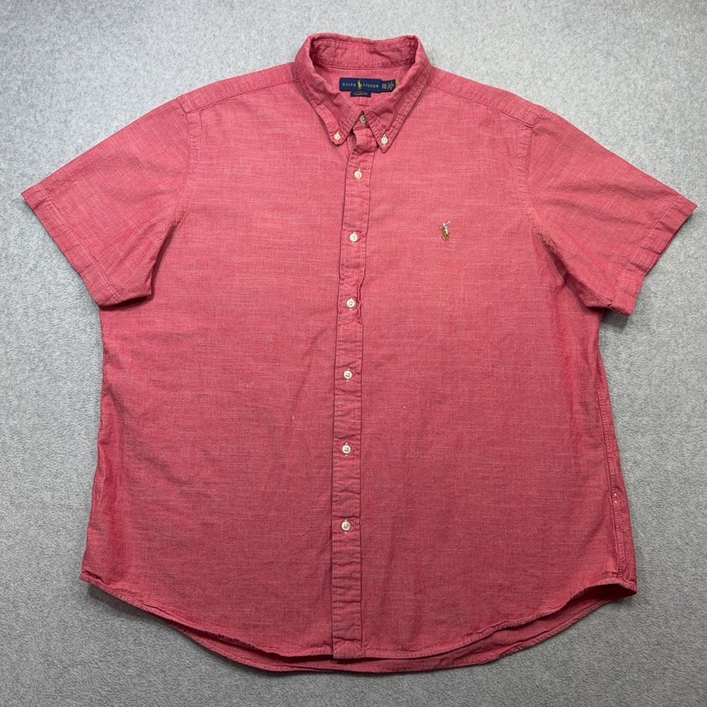 Ralph Lauren Chambray Shirt Mens XXL Red Short Sleeve Button Classic Fit Casual
